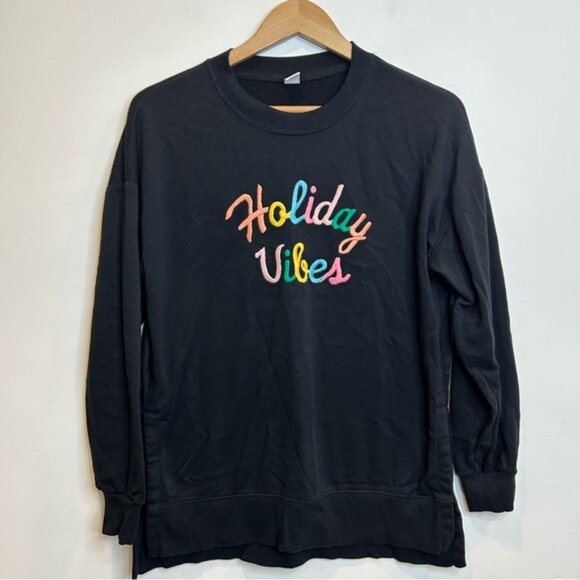 Old Navy Oversized Vintage Tunic Sweatshirt Black Holiday Vibes - Picture 4 of 8